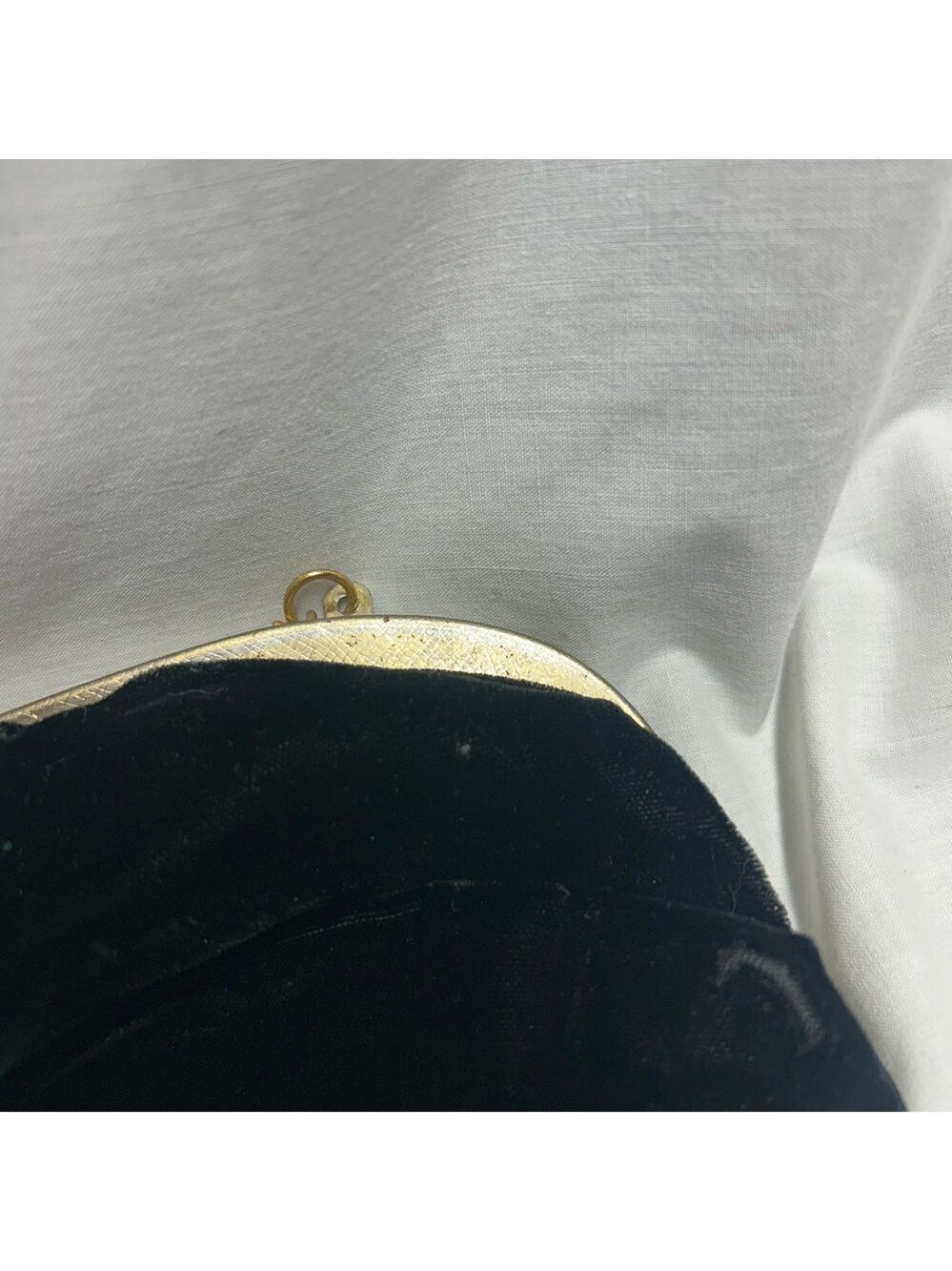 Vintage Black Velvet Purse Gold Color Strap 1960s Evening Bag - Picture 4 of 10